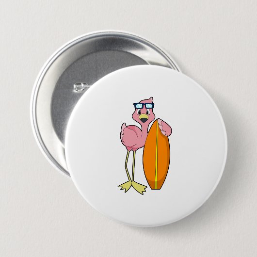 Flamingo als Surfer met Surfboard.PNG Ronde Button 7,6 Cm (Voorkant /achterkant)