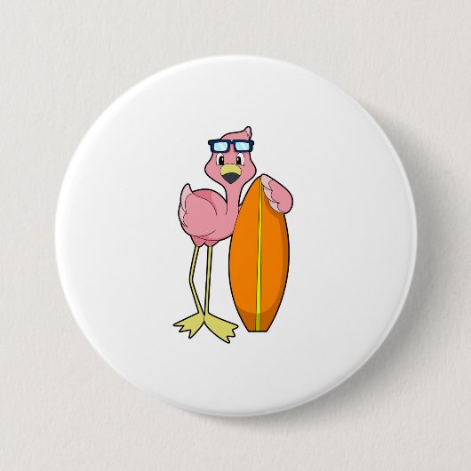 Flamingo als Surfer met Surfboard.PNG Ronde Button 7,6 Cm (Voorkant)