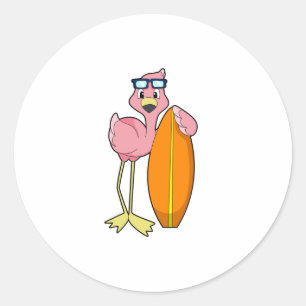 Flamingo als Surfer met Surfboard.PNG Ronde Sticker