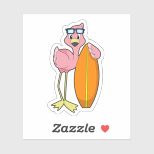 Flamingo als Surfer met Surfboard.PNG Sticker