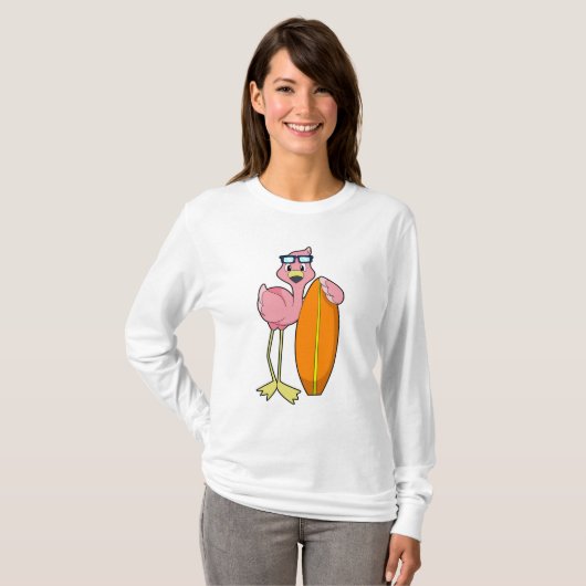 Flamingo als Surfer met Surfboard.PNG T-shirt (Voorkant volledig)