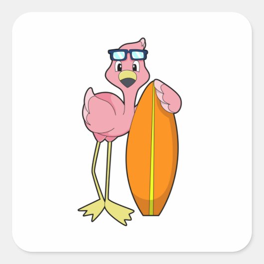Flamingo als Surfer met Surfboard.PNG Vierkante Sticker (Voorkant)