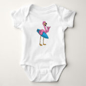 Flamingo als Surfer met Surfboard Romper (Voorkant)