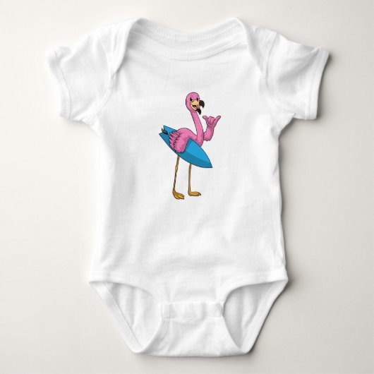 Flamingo als Surfer met Surfboard Romper (Voorkant)