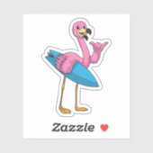 Flamingo als Surfer met Surfboard Sticker (Vel)