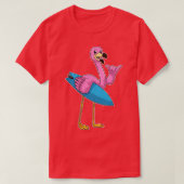 Flamingo als Surfer met Surfboard T-shirt (Design voorkant)