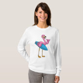 Flamingo als Surfer met Surfboard T-shirt (Voorkant volledig)