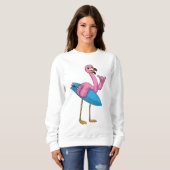 Flamingo als Surfer met Surfboard Trui (Voorkant volledig)