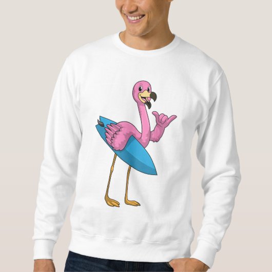 Flamingo als Surfer met Surfboard Trui (Voorkant)