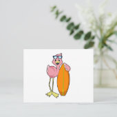 Flamingo als surfer met surfplank.PNG Briefkaart (Staand voorkant)