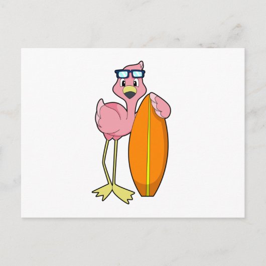 Flamingo als surfer met surfplank.PNG Briefkaart (Voorkant)