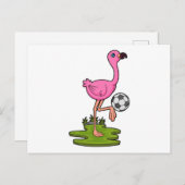 Flamingo als voetballer met voetbal briefkaart (Voorkant / Achterkant)