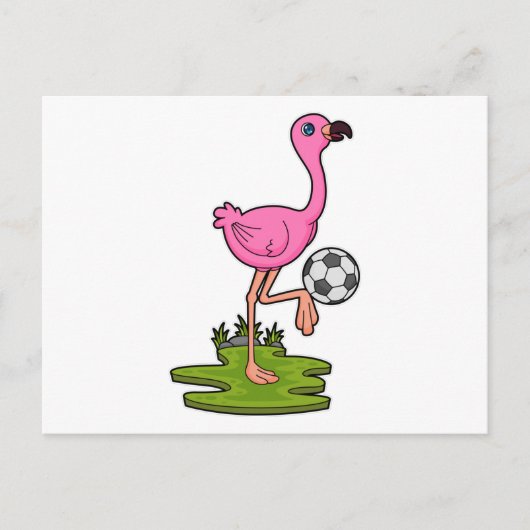 Flamingo als voetballer met voetbal briefkaart (Voorkant)