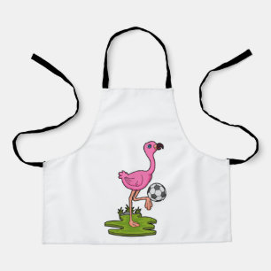 Flamingo als voetballer met voetbal schort