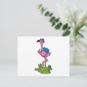 Flamingo als wandelaar met rugzak briefkaart (Staand voorkant)