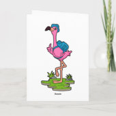 Flamingo als wandelaar met rugzak kaart (Achterkant)