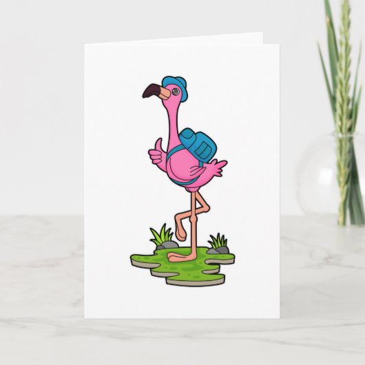 Flamingo als wandelaar met rugzak kaart (Voorkant)