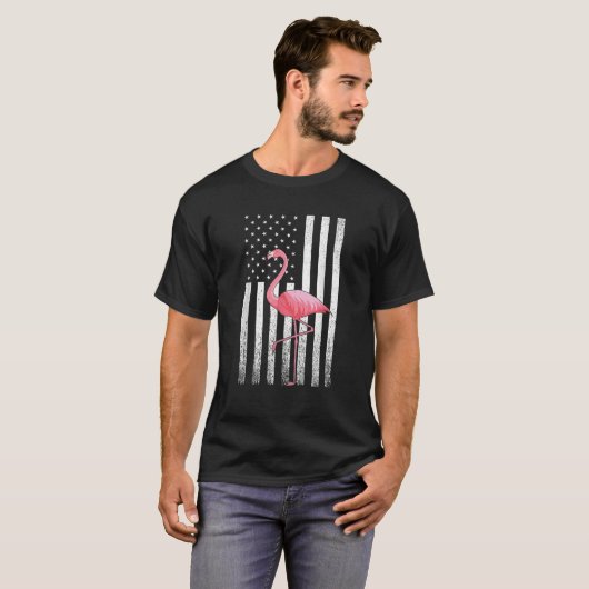 Flamingo American Flag 4 juli T-shirt (Voorkant volledig)