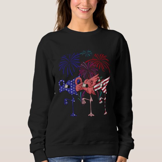 Flamingo American Flag Firework Independence Day Trui (Voorkant)