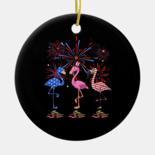 Flamingo American Flag voor 4 juli Keramisch Ornament