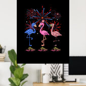 Flamingo American Flag voor 4 juli Poster (Thuiskantoor)