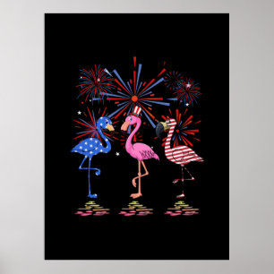 Flamingo American Flag voor 4 juli Poster