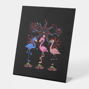 Flamingo American Flag voor 4 juli Reclamebord Met Voetstuk