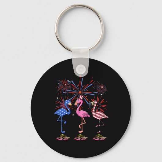 Flamingo American Flag voor 4 juli Sleutelhanger (Voorkant)