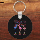 Flamingo American Flag voor 4 juli Sleutelhanger (Voorkant)