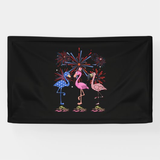 Flamingo American Flag voor 4 juli Spandoek (Horizontaal)