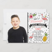 Flamingo Ananas Doodle Verjaardags Foto Uitnodigin Kaart (Voorkant)