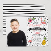 Flamingo Ananas Doodle Verjaardags Foto Uitnodigin