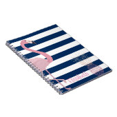 Flamingo,Ananas Marineblauwe Strepen-Gepersonalise Notitieboek (Rechterzijde)
