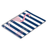 Flamingo,Ananas Marineblauwe Strepen-Gepersonalise Notitieboek (Linkerzijde)