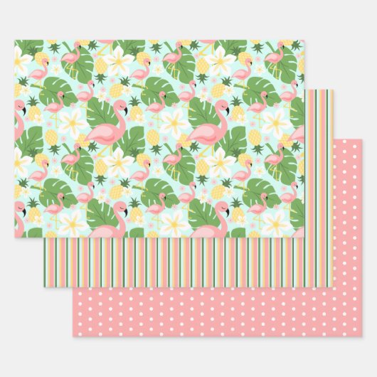 Flamingo, Ananas, Monstera Tropical Inpakpapier Vel (Set)
