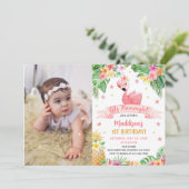 Flamingo Ananas Verjaardagsfeestfoto Kaart (Staand voorkant)