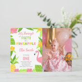 Flamingo ananas verjaardagsuitnodigingen met foto kaart (Staand voorkant)