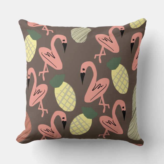 Flamingo Ananassen Handgetekende Doodles Kussen (Voorkant)