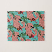 Flamingo Ananassen Handgetekende Doodles Legpuzzel (Horizontaal)
