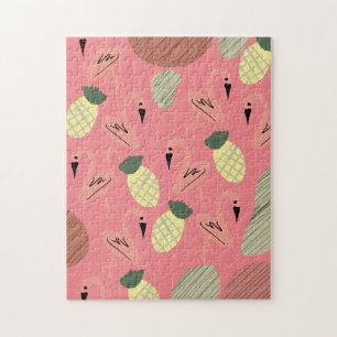Flamingo Ananassen Handgetekende Doodles Legpuzzel