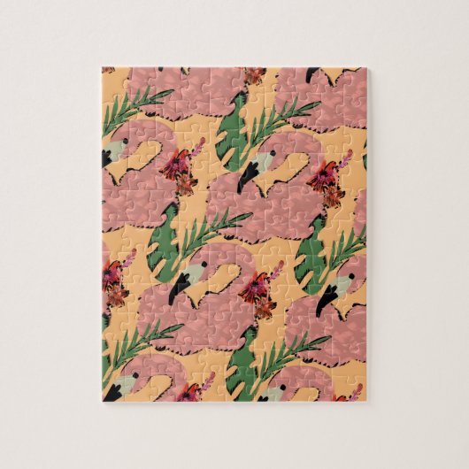 Flamingo Ananassen Handgetekende Doodles Legpuzzel (Verticaal)