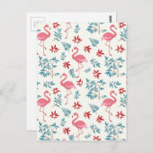 Flamingo and Flowers Briefkaart (Voorkant / Achterkant)