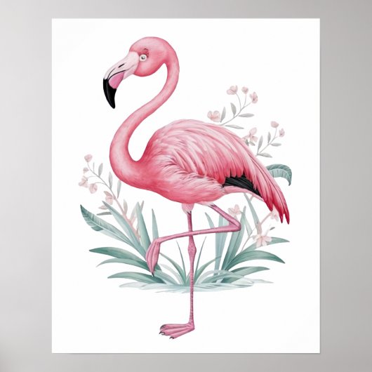 Flamingo and Flowers Poster (Voorkant)