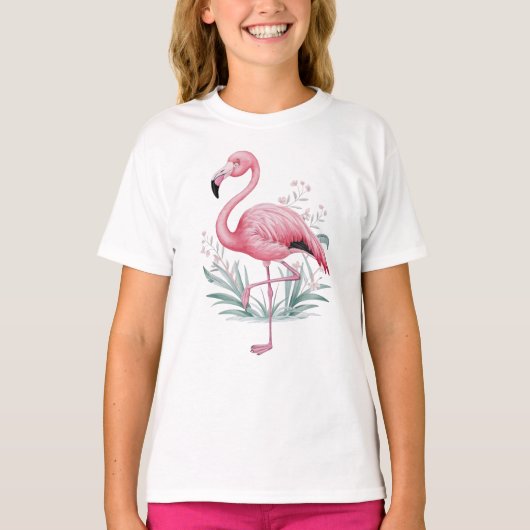 Flamingo and Flowers T-shirt (Voorkant)