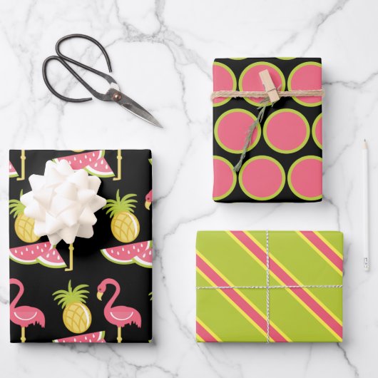 Flamingo and Fruit Wrapping Paper Sheet Set (Voorkant)
