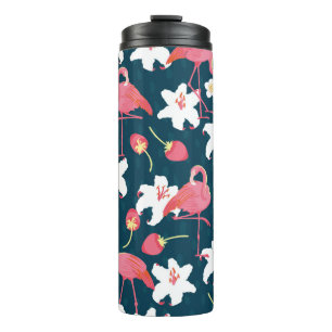 Flamingo and Lilies Tropische  naadloze vlek Thermosbeker