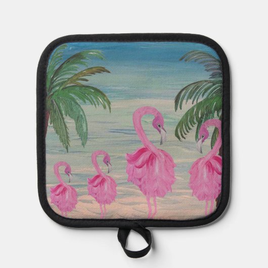 Flamingo and palm tree kitchen pot holder pannenlap (Voorkant)