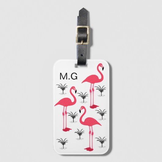 Flamingo and Palm Trees Personalized Bagagelabel (Voorkant (verticaal))