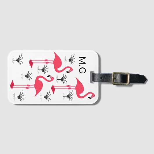 Flamingo and Palm Trees Personalized Bagagelabel (Voorkant (horizontaal))