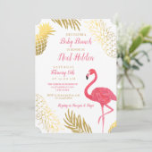 Flamingo and Pineapple Baby shower Invitation Kaart (Staand voorkant)
